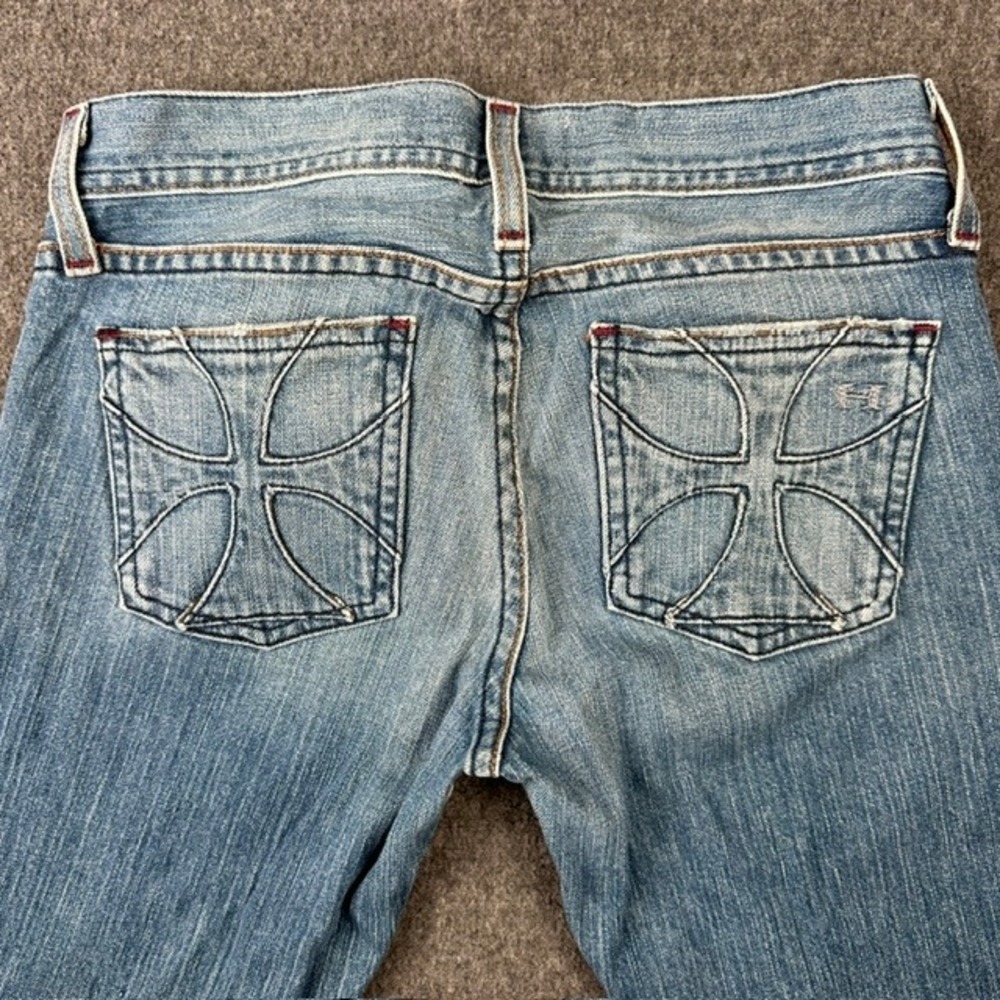 Habitual Vintage Low Rise Flare Jeans Light Wash Cross Pocket Size 25 USA Made